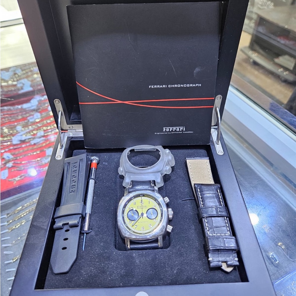 Panerai Ferrari Chronograph Watch Yellow Dial Black Straps